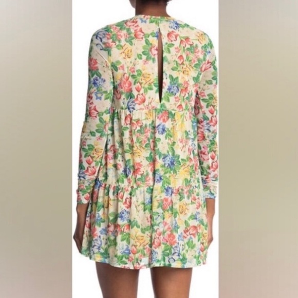 AFRM sheer Long Sleeve Floral Babydoll Dress size small Preowned spring summer - Picture 5 of 11